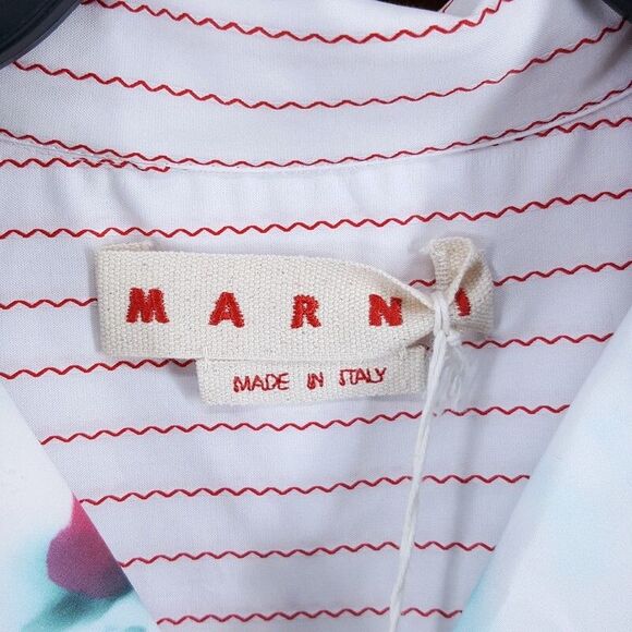 MARNI Shirt Mens Size 52 White Blue Button Up Raw Hem Abstract REVERIE $795 - Picture 3 of 12